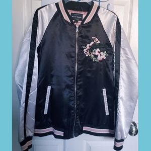 Satin floral embroidered bomber jacket